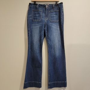 Cabi Jeans Patch Pocket Flare High Rise Medium Wash Size 12  Blue